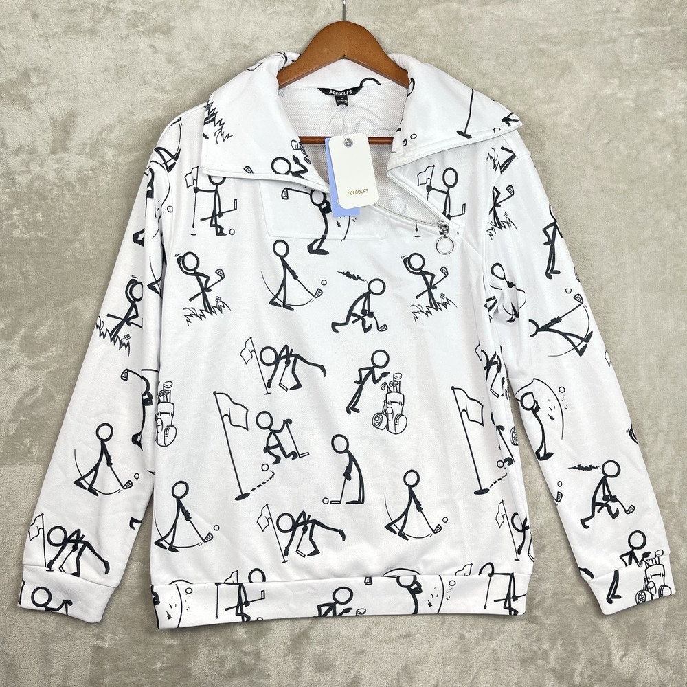 Acegolfs Stick Figure Golf Print Quarter Zip Top Women's Med Performance Fun